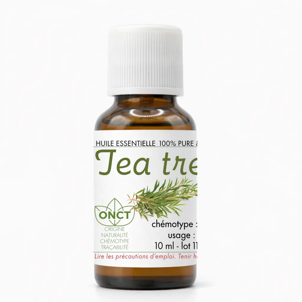 Flacon d’huile essentielle de Tea Tree 100 % naturelle