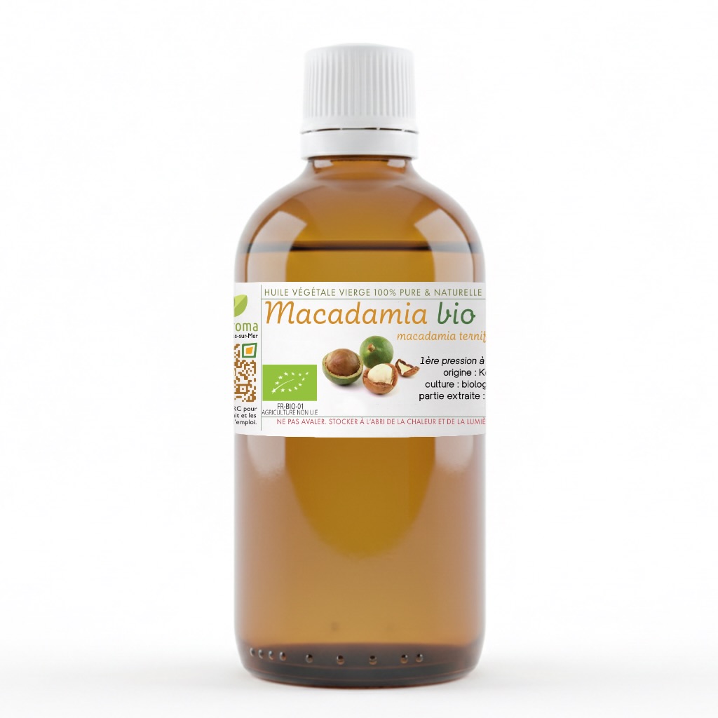 Flacon d’huile végétale de Macadamia biologique 100 % naturelle