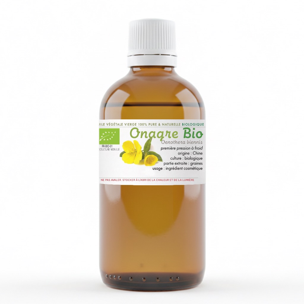 Flacon d’huile végétale d’Onagre biologique 100 % naturelle
